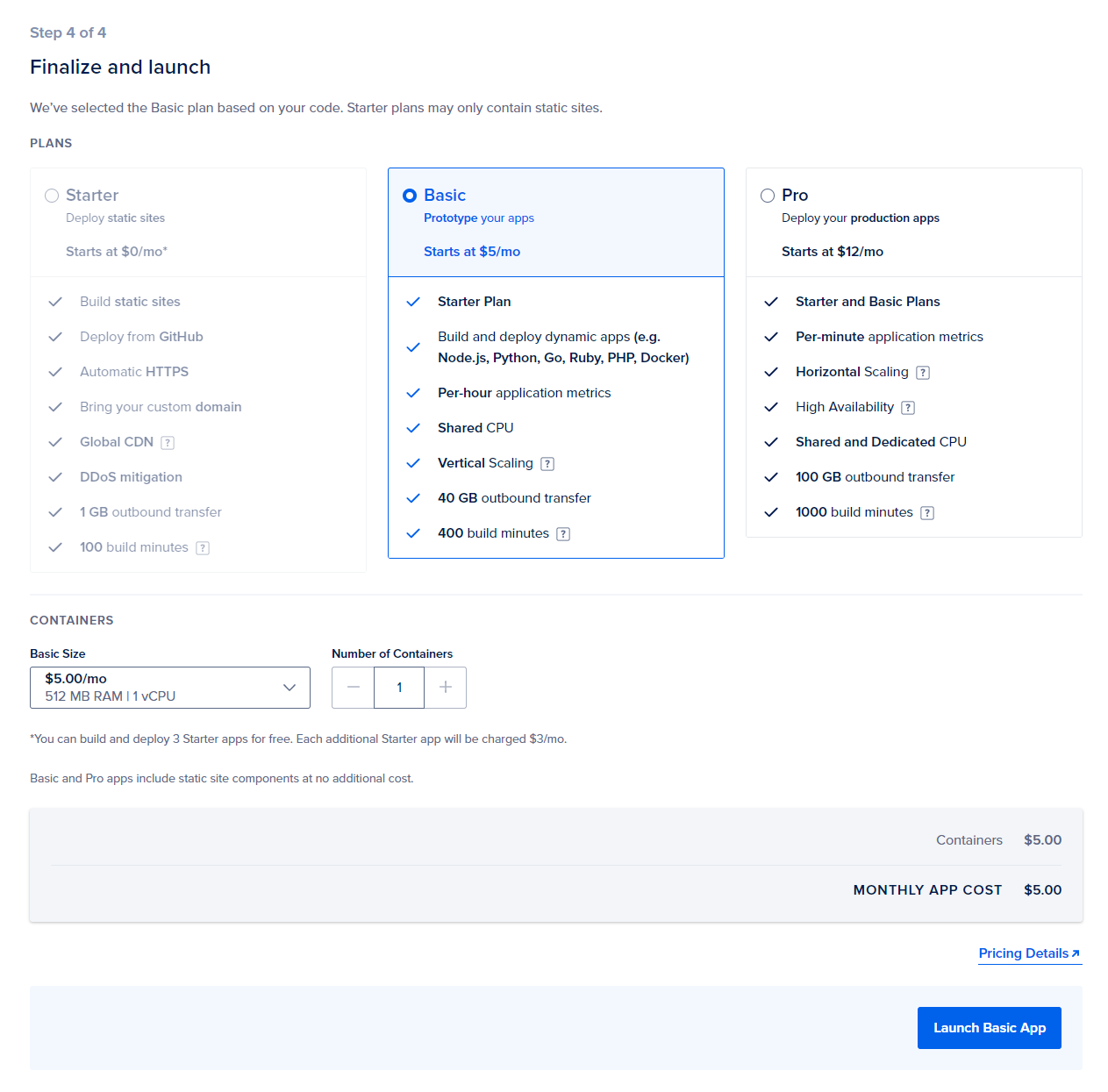 Choose your plan for DigitalOcean App Platform