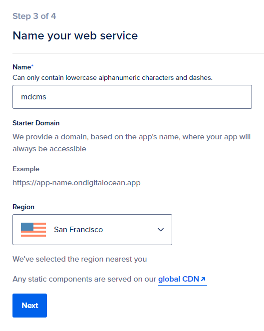 Name your web service for DigitalOcean App Platform